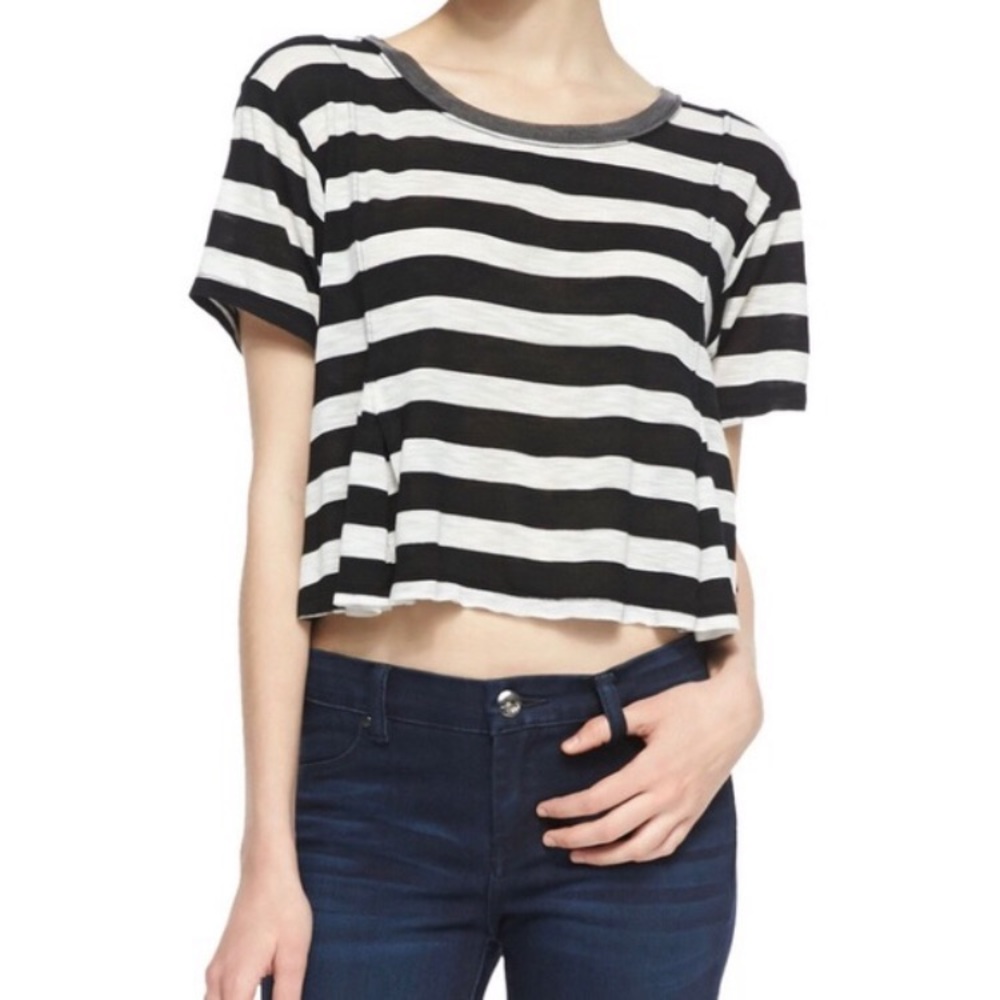 We The Free People Striped Oversized Crop T-Shirt